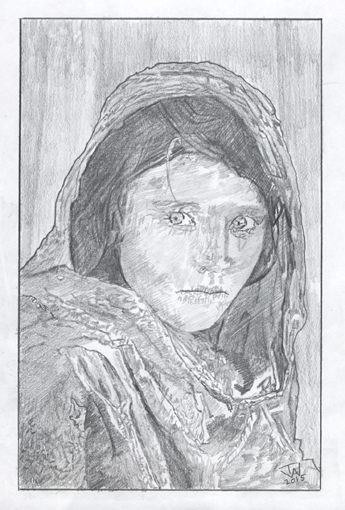 Afghan Refugee in Pakistan- Copy of National Geographic Cover of Sharbat Gula photographed by Steve McCurry