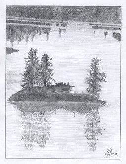 Beasley Island, The Kootenay River-pencil on paper-16cm x 21cm, February 2015